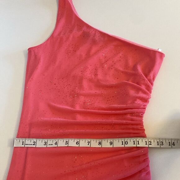 Vintage Late 90's City Triangles Pink One Shoulder Sparkle Maxi Gown Size XS - Picture 10 of 12